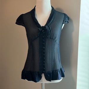 Navy Blue Blouse with White Dost Size Small